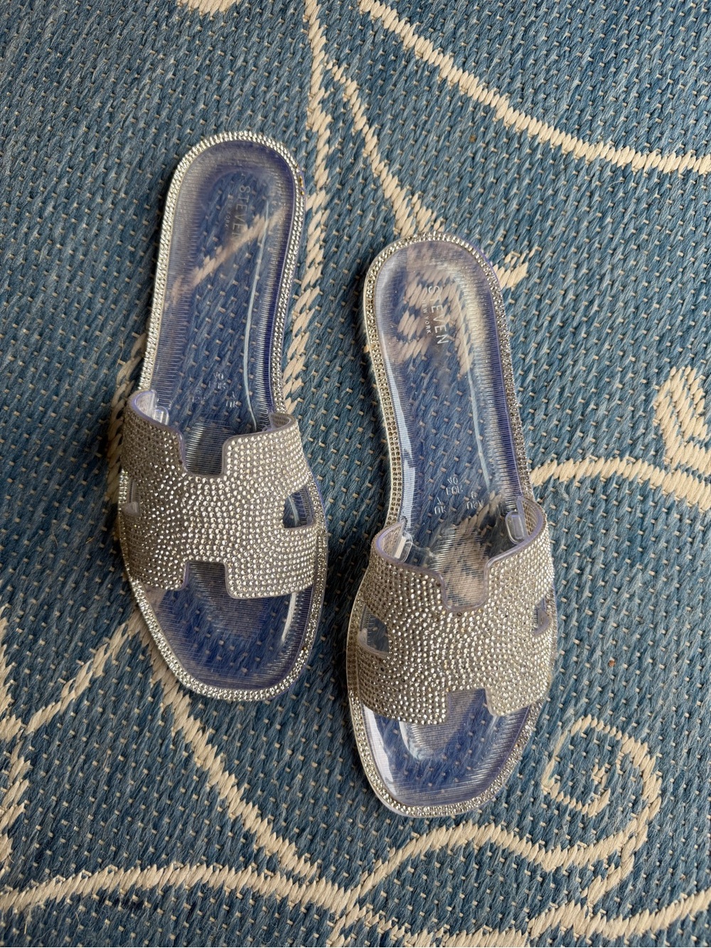 Embellished Silver Slide Sandals for Women